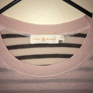 TORY BURCH PINK SWEATER WITH BLACK STRIPES